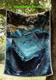 Versace Teal Blue Gold Eros Perfume Print Flannel Sofa Throw Blanket IMG_1644